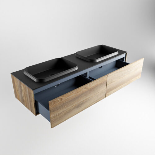 MONDIAZ ERIN 150cm mueble de baño color Dark Brown Grey 2 cajones. Lavabo RIDGE Doble sin orificio color Urban. - Imagen 6