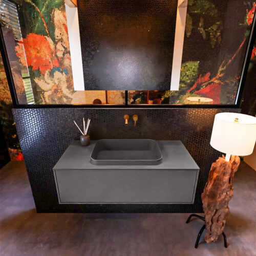 MONDIAZ ERIN 100cm mueble de baño color Dark Grey 1 cajón. Lavabo RIDGE Centro sin orificio color Dark Grey. - Imagen 3