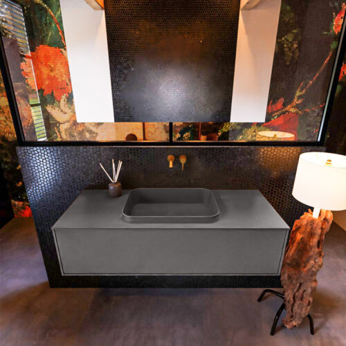 MONDIAZ ERIN 120cm mueble de baño color Dark Grey 1 cajón. Lavabo RIDGE Centro sin orificio color Dark Grey. - Imagen 3