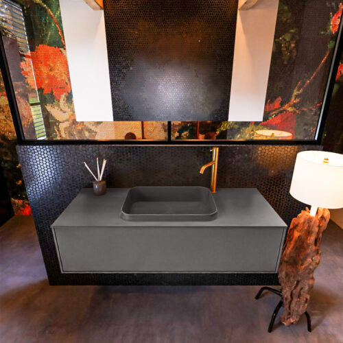 MONDIAZ ERIN 120cm mueble de baño color Dark Grey 1 cajón. Lavabo RIDGE Centro 1 orificio color Dark Grey. - Imagen 3