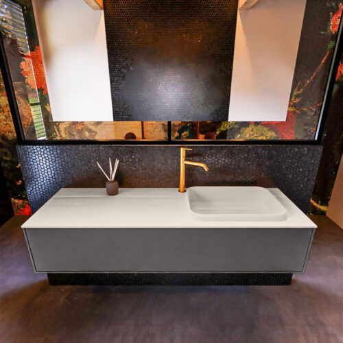 MONDIAZ ERIN 150cm mueble de baño color Dark Grey 1 cajón. Lavabo RIDGE Derecho 1 orificio color Linen. - Imagen 3