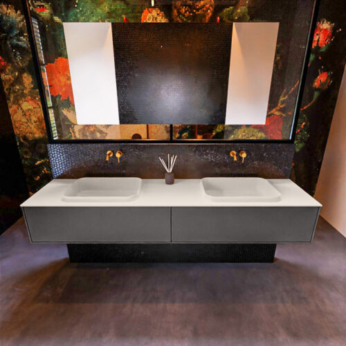 MONDIAZ ERIN 200cm mueble de baño color Dark Grey 2 cajones. Lavabo RIDGE Doble sin orificio color Linen. - Imagen 3