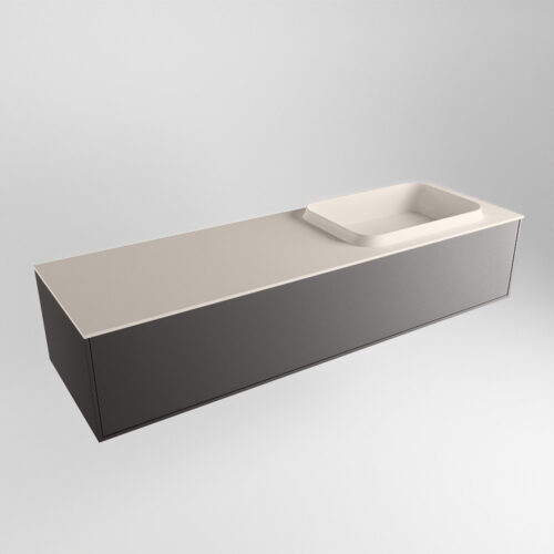 MONDIAZ ERIN 150cm mueble de baño color Dark Grey 1 cajón. Lavabo RIDGE Derecho 1 orificio color Linen. - Imagen 4