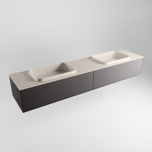 MONDIAZ ERIN 200cm mueble de baño color Dark Grey 2 cajones. Lavabo RIDGE Doble sin orificio color Linen. - Imagen 4