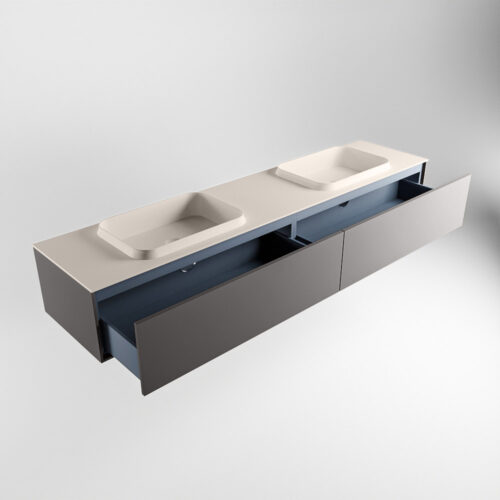 MONDIAZ ERIN 200cm mueble de baño color Dark Grey 2 cajones. Lavabo RIDGE Doble sin orificio color Linen. - Imagen 6