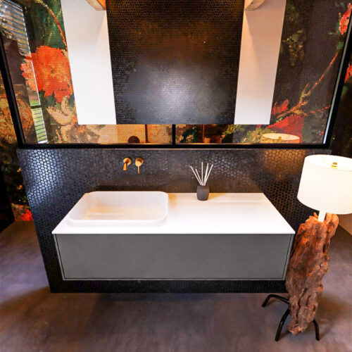 MONDIAZ ERIN 120cm mueble de baño color Dark Grey 1 cajón. Lavabo RIDGE Izquierda sin orificio color Talc. - Imagen 3