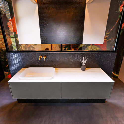 MONDIAZ ERIN 150cm mueble de baño color Dark Grey 2 cajones. Lavabo RIDGE Izquierda sin orificio color Talc. - Imagen 3