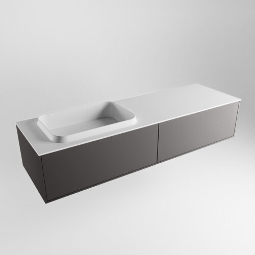 MONDIAZ ERIN 150cm mueble de baño color Dark Grey 2 cajones. Lavabo RIDGE Izquierda sin orificio color Talc. - Imagen 4