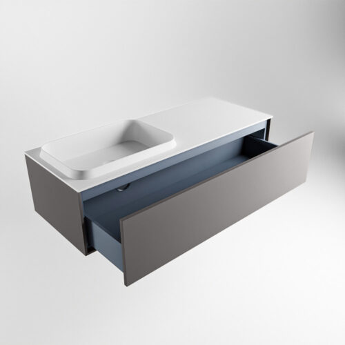 MONDIAZ ERIN 120cm mueble de baño color Dark Grey 1 cajón. Lavabo RIDGE Izquierda sin orificio color Talc. - Imagen 6