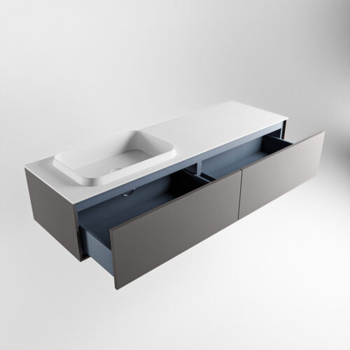 MONDIAZ ERIN 150cm mueble de baño color Dark Grey 2 cajones. Lavabo RIDGE Izquierda sin orificio color Talc. - Imagen 6