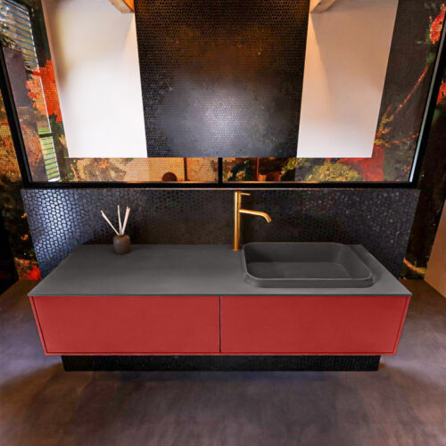 MONDIAZ ERIN 150cm mueble de baño color Fire 2 cajones. Lavabo RIDGE Derecho 1 orificio color Dark Grey. - Imagen 3