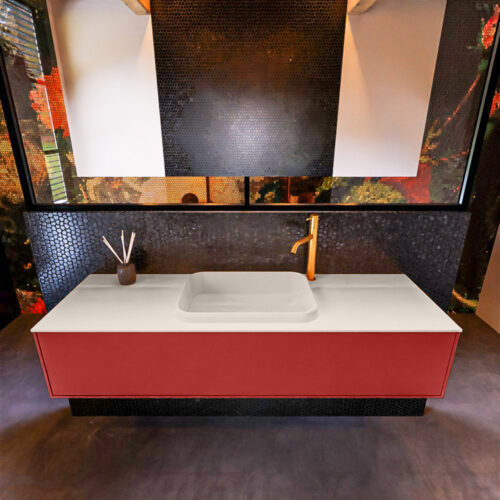 MONDIAZ ERIN 150cm mueble de baño color Fire 1 cajón. Lavabo RIDGE Centro 1 orificio color Linen. - Imagen 3