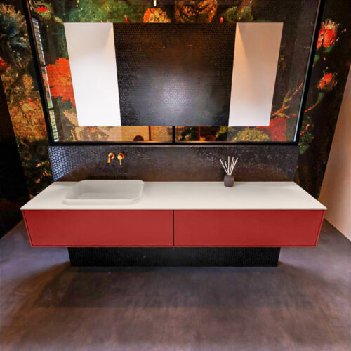 MONDIAZ ERIN 200cm mueble de baño color Fire 2 cajones. Lavabo RIDGE Izquierda sin orificio color Linen. - Imagen 3