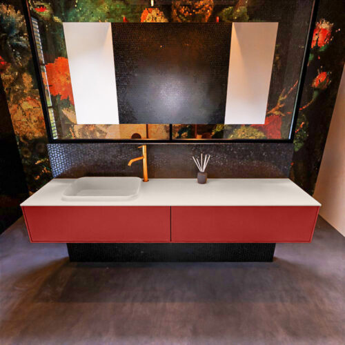 MONDIAZ ERIN 200cm mueble de baño color Fire 2 cajones. Lavabo RIDGE Izquierda 1 orificio color Linen. - Imagen 3