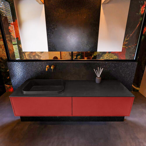 MONDIAZ ERIN 150cm mueble de baño color Fire 2 cajones. Lavabo RIDGE Izquierda sin orificio color Urban. - Imagen 3