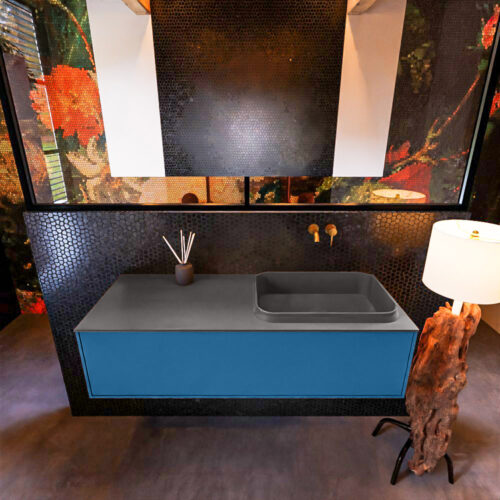 MONDIAZ ERIN 120cm mueble de baño color Jeans 1 cajón. Lavabo RIDGE Derecho sin orificio color Dark Grey. - Imagen 3