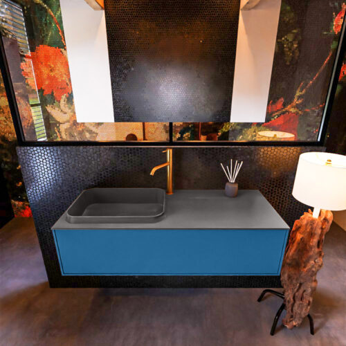 MONDIAZ ERIN 120cm mueble de baño color Jeans 1 cajón. Lavabo RIDGE Izquierda 1 orificio color Dark Grey. - Imagen 3