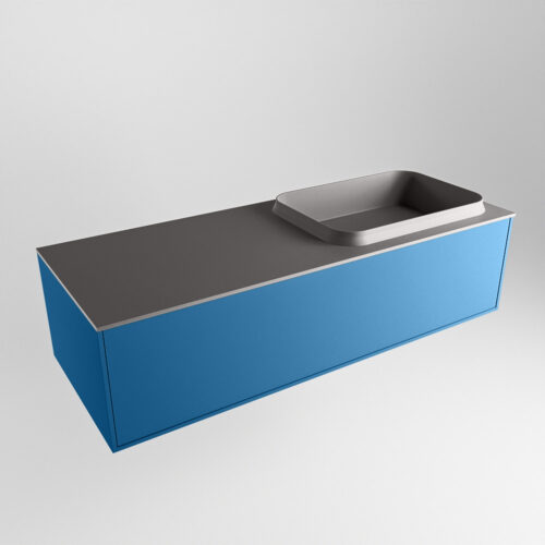 MONDIAZ ERIN 120cm mueble de baño color Jeans 1 cajón. Lavabo RIDGE Derecho sin orificio color Dark Grey. - Imagen 4