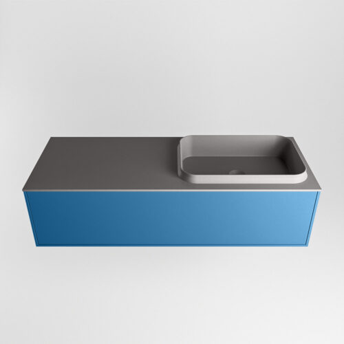 MONDIAZ ERIN 120cm mueble de baño color Jeans 1 cajón. Lavabo RIDGE Derecho sin orificio color Dark Grey. - Imagen 5