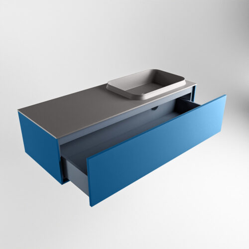 MONDIAZ ERIN 120cm mueble de baño color Jeans 1 cajón. Lavabo RIDGE Derecho sin orificio color Dark Grey. - Imagen 6