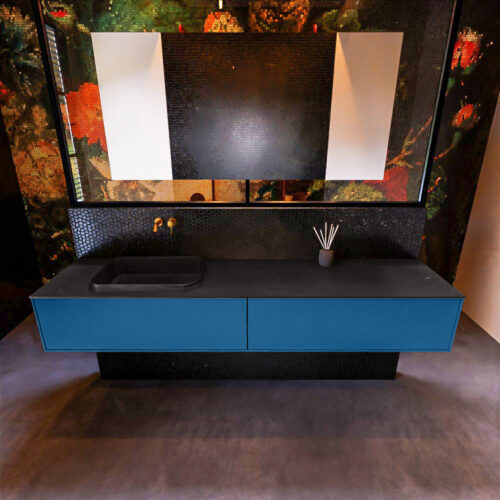 MONDIAZ ERIN 200cm mueble de baño color Jeans 2 cajones. Lavabo RIDGE Izquierda sin orificio color Urban. - Imagen 3