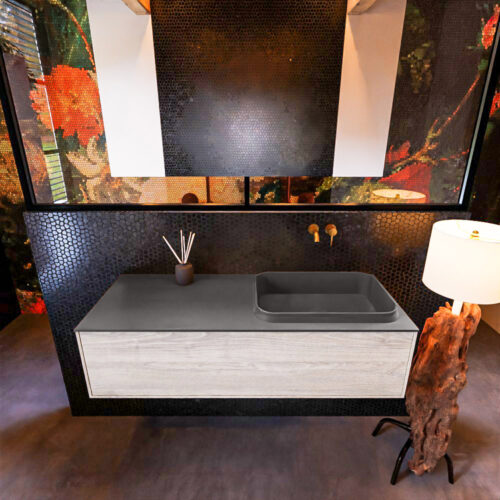 MONDIAZ ERIN 120cm mueble de baño color Light Brown Grey 1 cajón. Lavabo RIDGE Derecho sin orificio color Dark Grey. - Imagen 3