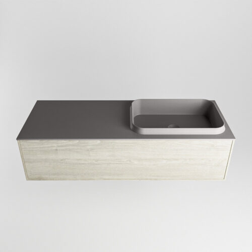 MONDIAZ ERIN 120cm mueble de baño color Light Brown Grey 1 cajón. Lavabo RIDGE Derecho sin orificio color Dark Grey. - Imagen 5