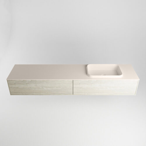 MONDIAZ ERIN 200cm mueble de baño color Light Brown Grey 2 cajones. Lavabo RIDGE Derecho sin orificio color Linen. - Imagen 5