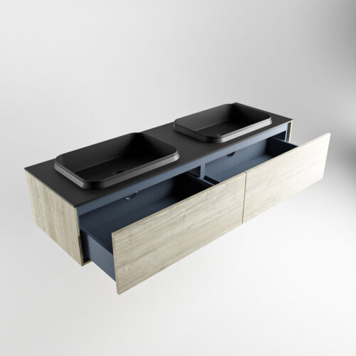 MONDIAZ ERIN 150cm mueble de baño color Light Brown Grey 2 cajones. Lavabo RIDGE Doble 2 orificios color Urban. - Imagen 6