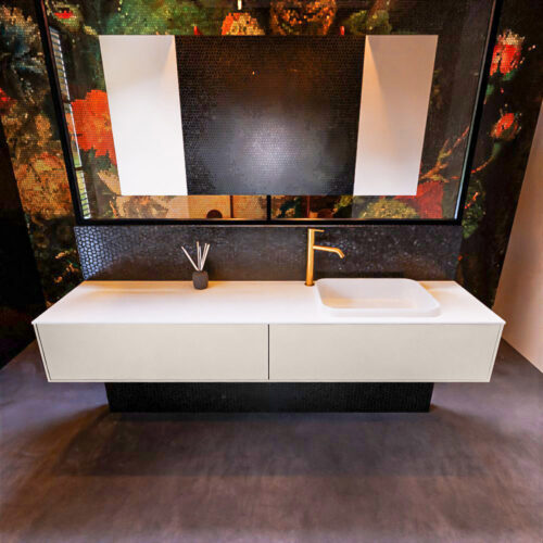 MONDIAZ ERIN 200cm mueble de baño color Linen 2 cajones. Lavabo RIDGE Derecho 1 orificio color Talc. - Imagen 3