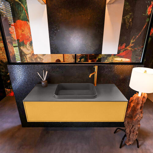 MONDIAZ ERIN 120cm mueble de baño color Ocher 1 cajón. Lavabo RIDGE Centro 1 orificio color Dark Grey. - Imagen 3