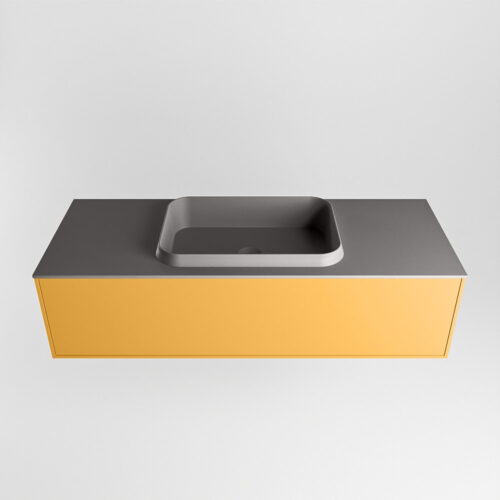 MONDIAZ ERIN 120cm mueble de baño color Ocher 1 cajón. Lavabo RIDGE Centro 1 orificio color Dark Grey. - Imagen 5