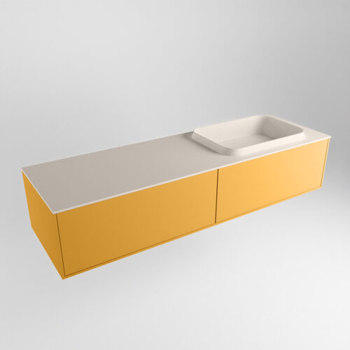 MONDIAZ ERIN 150cm mueble de baño color Ocher 2 cajones. Lavabo RIDGE Derecho 1 orificio color Linen. - Imagen 4