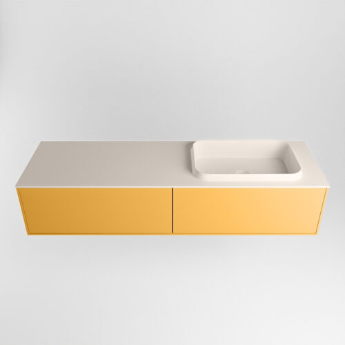 MONDIAZ ERIN 150cm mueble de baño color Ocher 2 cajones. Lavabo RIDGE Derecho 1 orificio color Linen. - Imagen 5