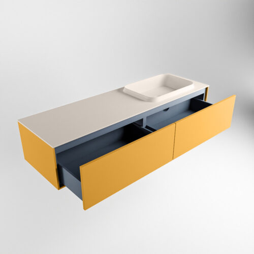 MONDIAZ ERIN 150cm mueble de baño color Ocher 2 cajones. Lavabo RIDGE Derecho 1 orificio color Linen. - Imagen 6