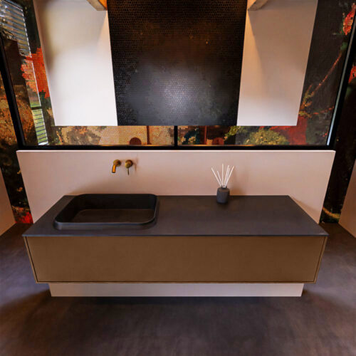 MONDIAZ ERIN 150cm mueble de baño color Rust 1 cajón. Lavabo RIDGE Izquierda sin orificio color Urban. - Imagen 3