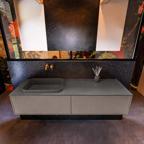 MONDIAZ ERIN 150cm mueble de baño color Smoke 2 cajones. Lavabo RIDGE Izquierda sin orificio color Dark Grey. - Imagen 3