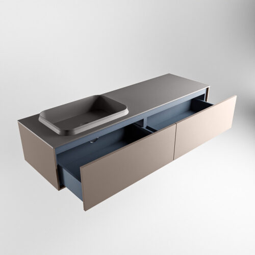 MONDIAZ ERIN 150cm mueble de baño color Smoke 2 cajones. Lavabo RIDGE Izquierda sin orificio color Dark Grey. - Imagen 6