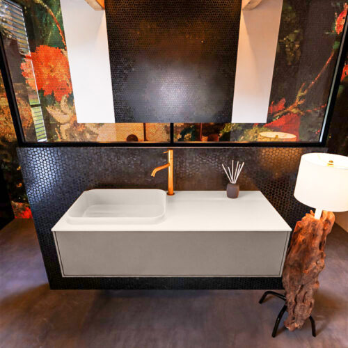 MONDIAZ ERIN 120cm mueble de baño color Smoke 1 cajón. Lavabo RIDGE Izquierda 1 orificio color Linen. - Imagen 3