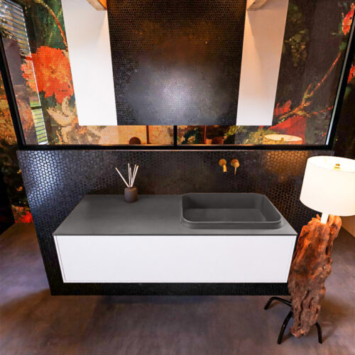 MONDIAZ ERIN 120cm mueble de baño color Talc 1 cajón. Lavabo RIDGE Derecho sin orificio color Dark Grey. - Imagen 3