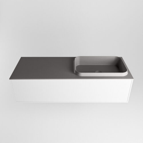 MONDIAZ ERIN 120cm mueble de baño color Talc 1 cajón. Lavabo RIDGE Derecho sin orificio color Dark Grey. - Imagen 5