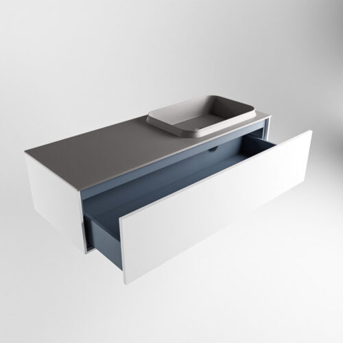 MONDIAZ ERIN 120cm mueble de baño color Talc 1 cajón. Lavabo RIDGE Derecho sin orificio color Dark Grey. - Imagen 6