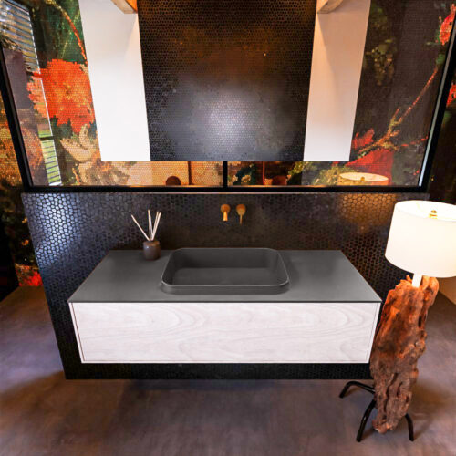 MONDIAZ ERIN 120cm mueble de baño color Underlayment 1 cajón. Lavabo RIDGE Centro sin orificio color Dark Grey. - Imagen 3