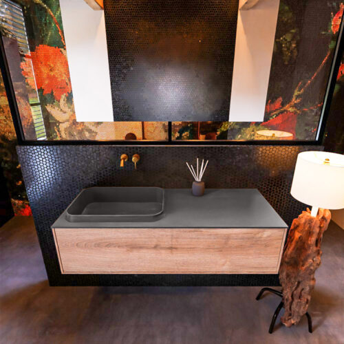 MONDIAZ ERIN 120cm mueble de baño color Washed Oak 1 cajón. Lavabo RIDGE Izquierda sin orificio color Dark Grey. - Imagen 3