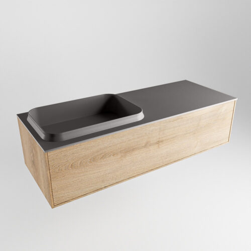 MONDIAZ ERIN 120cm mueble de baño color Washed Oak 1 cajón. Lavabo RIDGE Izquierda sin orificio color Dark Grey. - Imagen 4