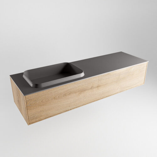 MONDIAZ ERIN 150cm mueble de baño color Washed Oak 1 cajón. Lavabo RIDGE Izquierda 1 orificio color Dark Grey. - Imagen 4