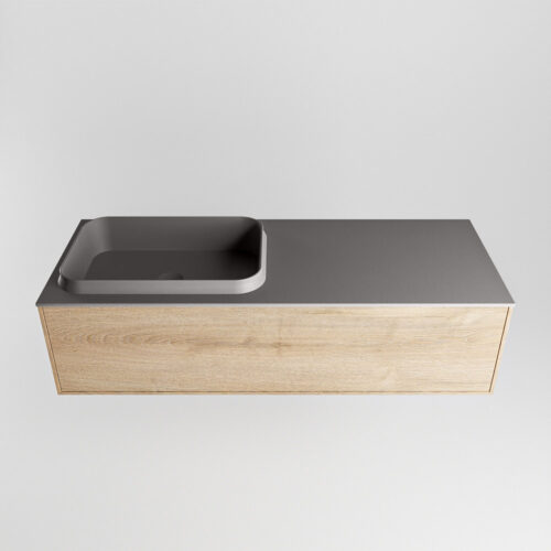 MONDIAZ ERIN 120cm mueble de baño color Washed Oak 1 cajón. Lavabo RIDGE Izquierda sin orificio color Dark Grey. - Imagen 5