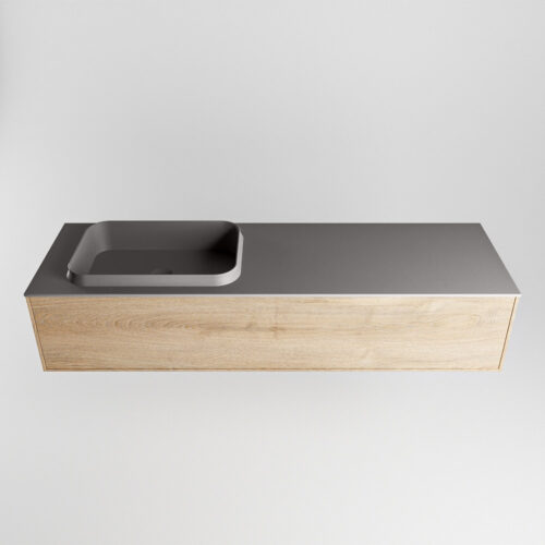 MONDIAZ ERIN 150cm mueble de baño color Washed Oak 1 cajón. Lavabo RIDGE Izquierda 1 orificio color Dark Grey. - Imagen 5