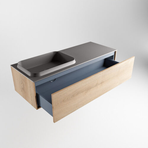 MONDIAZ ERIN 120cm mueble de baño color Washed Oak 1 cajón. Lavabo RIDGE Izquierda sin orificio color Dark Grey. - Imagen 6