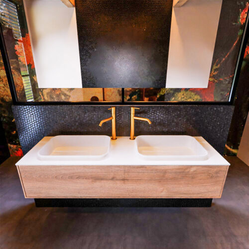 MONDIAZ ERIN 150cm mueble de baño color Washed Oak 1 cajón. Lavabo RIDGE Doble 2 orificios color Talc. - Imagen 3